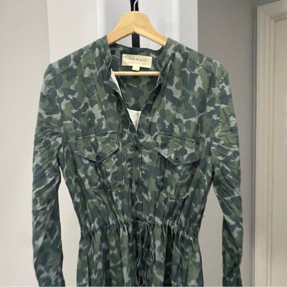 Anthropologie Cloth & Stone Nina Camo Mini Shirtdress Green Size Small Sz Small - Picture 3 of 6